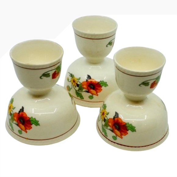 Vintage 1950s Stoneware Ceramic Double Egg Cups- Set of 3 - Picture 3 of 4